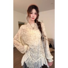 批发VGVL小卓上衣榛果可可<b class='q'>不规则</b>复古碎花弹力打底衫内搭秋