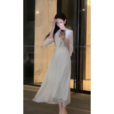 批发SYQIAO/雅乔 梦醒良辰  蕾丝绣花钉珠白月光<b class='q'>连衣裙</b>