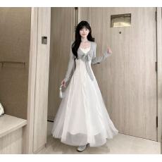 批发桔梗house 雾禾花语 少女感撞色<b class='q'>蝴蝶结</b>长袖吊带网纱<b class='q'>连衣裙</b>套装