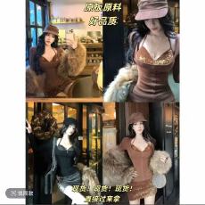 批发灰尘邓邓 落日叠影<b class='q'>蕾丝</b>拼长袖真两件包臀半裙