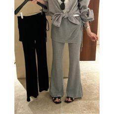批发原版质量26春款假两件拼接屁帘抽绳微喇休闲裤女设计感直筒显瘦