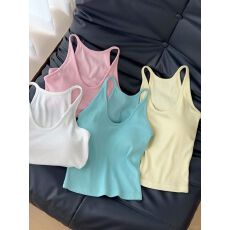 批发带胸垫细肩吊带上衣女绝美U领修身美背无袖内搭打底挂脖辣妹背心