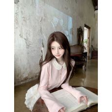 批发若语定制奶油小香 粉色小香可拆卸娃娃领针织开衫网纱<b class='q'>蓬蓬</b><b class='q'>裙套装</b>