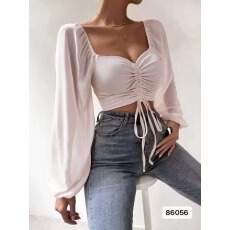 批发2025早秋新款性感<b class='q'>欧美</b>风V领抽绳雪纺拼接修饰显瘦长袖针织衫女