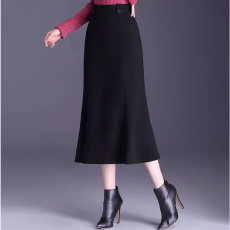 批发2025秋<b class='q'>冬</b>加厚<b class='q'>冬</b>裙毛呢鱼尾裙半身裙女中长款一步裙荷叶边包臀裙