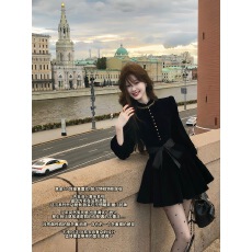 批发伯拉德千金 赫本风黑色丝绒长袖连衣裙秋季