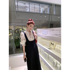 批发晚风予你韩系复古时尚百搭宽松无袖休闲背带裙女小马印花<b class='q'>衬衫</b>套装