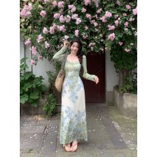 批发EIA一尧花开半夏新中式复古提花连衣裙女夏开衫吊带裙<b class='q'>两件套</b>