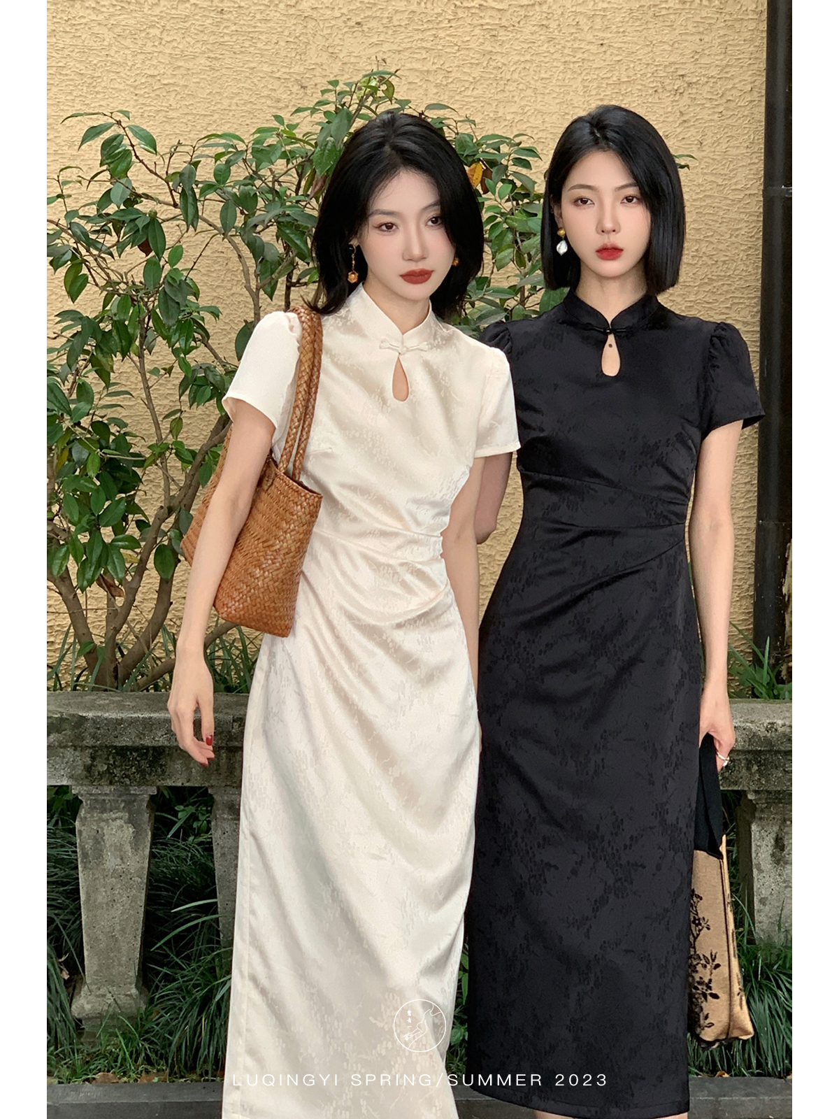 왜가리 녹색 하나 오리지널 기요미츠 조정 무거운 작업 자카드 치파오 드레스 여성 여름 국풍 개선 새로운 중식 드레스