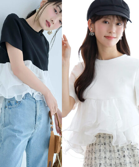 일본식 새로운 여름 푹신한 유럽 오간자 프릴 연결 싸움 반팔 면 맨위 패션 반팔 티셔츠