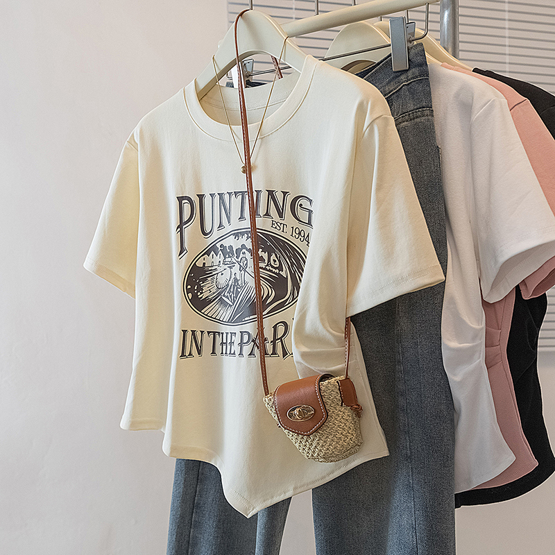 RY70102# 实拍大码女装韩流行印花短袖t恤夏胖妹妹宽松遮肉显瘦洋气上衣潮