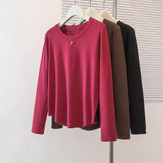 批发实拍大码加绒红色长袖T恤女2025<b class='q'>秋</b>冬季新款显瘦时尚百搭打底上衣