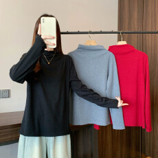批发实拍大码半高领正肩长袖<b class='q'>T</b><b class='q'>恤</b>女加厚秋冬胖mm遮肉减龄显瘦内搭上衣