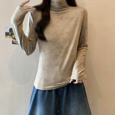 批发实拍大码女装正肩T恤扎染半高领秋季新款胖mm宽松显瘦打底衫上衣