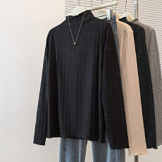 批发实拍大码女装韩版半高领木耳边针织衫t恤女胖mm秋冬简约打底上衣