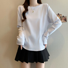 批发实拍大码女装长袖T恤25年秋季新款显瘦设计感遮肉内搭打底衫上衣