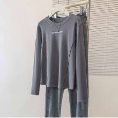 批发实拍大码印花磨毛长袖T恤25年秋季新款修身显瘦纯色内搭打底衫潮