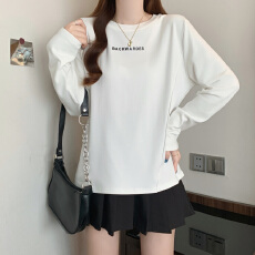 批发实拍大码印花磨毛长袖T恤25年秋季新款修身显瘦纯色内搭打底衫潮