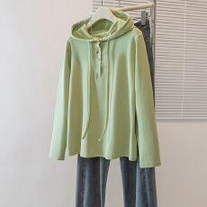 批发实拍大码女装秋季长袖连帽卫衣洋气时尚休闲百搭显瘦纯色带帽T恤
