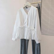 批发实拍大码长袖蓝色<b class='q'>衬衫女</b>2025秋季新款显瘦百搭气质收腰上衣胖mm