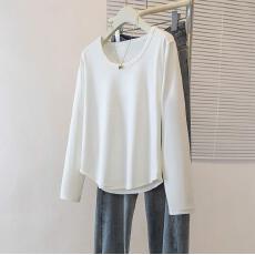 批发实拍大码长袖T恤女圆领辣妹显瘦秋冬内搭设计感小众打底衫上衣潮