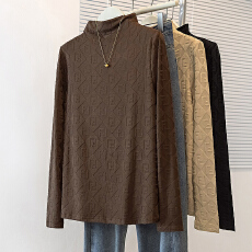 批发实拍大码女装韩版半高领气质t恤女冬胖mm时尚内搭保暖打底衫上衣