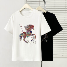 批发实拍大码女装短袖T恤女2026年夏季新款休闲百搭圆领简约显瘦上衣