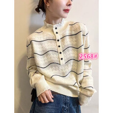 批发半开领设计感半高领长袖条纹蕾丝针织衫秋冬毛衣<b class='q'>上衣</b><b class='q'>欧根纱</b>