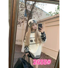 七颗虾滑费尔岛毛衣秋冬女中长款宽松厚款针织衫慵懒内搭长袖上衣