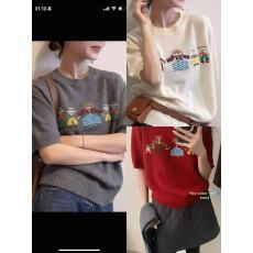 批发印花刺绣毛衣2026新款短袖衣服女秋冬慵懒高级感小香风针织上衣