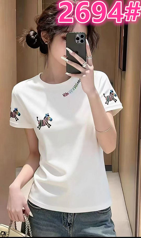 말의 해 자수 캐주얼 반팔 티셔츠 여성 여름 루즈핏 다용도 긍정적 인 어깨 반소매 디자인 센스 외국 가스 맨위