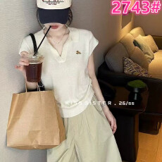 批发KISS SISTER家2026春夏新款飞飞袖刺绣Polo领<b class='q'>针织衫</b>显瘦<b class='q'>短款</b>上衣