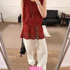 批发DANNAY-风圆领宽松针织提花工艺毛边设计度假风中长款<b class='q'>连衣裙</b>3503