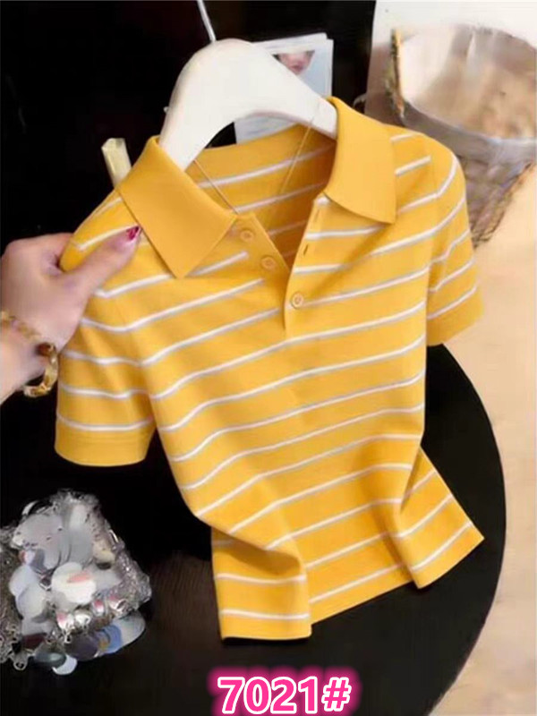 기본 셔츠 스트라이프 POLO 셔츠 반팔 티셔츠 여름 여성 품격 다용도 연령 감소 맨위