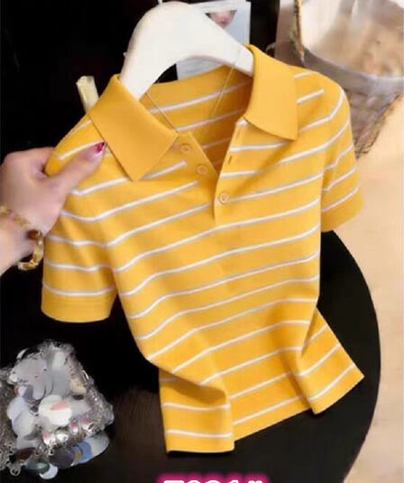 기본 셔츠 스트라이프 POLO 셔츠 반팔 티셔츠 여름 여성 품격 다용도 연령 감소 맨위