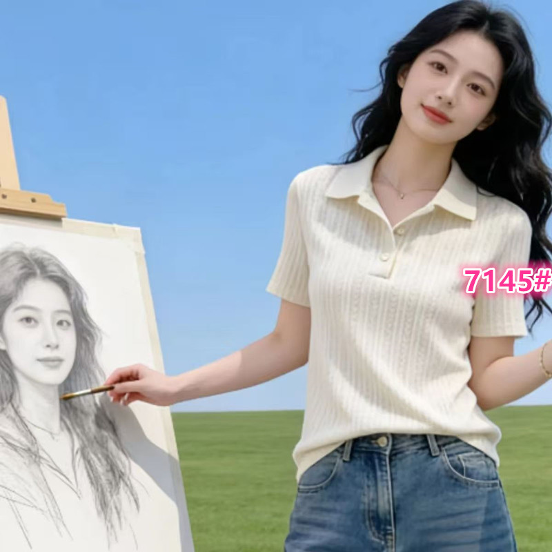 프랑스식 POLO 셔츠 니트 반팔 티셔츠 여성 여름 2026 새로운 긍정적 인 어깨 슬림해 보이는 품격 고유 한 아름다운 맨위