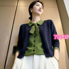 批发韩系假两件撞色翻领加厚针织<b class='q'>开衫</b><b class='q'>女</b>秋季新款显瘦设计感毛衣上衣冬