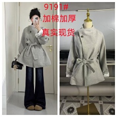 批发高级感灰色毛呢外套女2025<b class='q'>秋</b>冬新款系带收腰妮子大衣小个子超好看