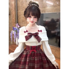 批发森女系原创想去海边 暖色圣诞 可爱甜美一字肩红格子连衣裙