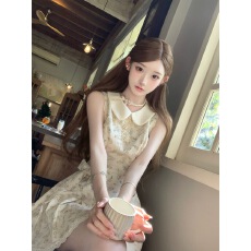 批发Q女家 馥郁少女/千金感日常<b class='q'>全棉</b>碎花连衣裙法式漂亮无袖裙子女夏