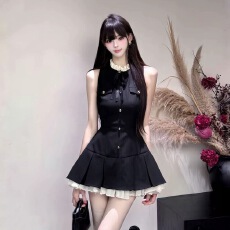 批发YeYe少女奈奈千金风夏季高级感显瘦无袖西装<b class='q'>连衣裙</b>