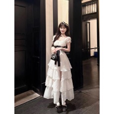 批发桔梗house 白桃波点 千金风<b class='q'>泡泡袖</b>抹胸收腰<b class='q'>连衣裙</b>蛋糕裙