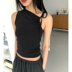 批发韩版<b class='q'>街头</b>简约单肩抽绳休闲显瘦时髦可调节吊带背心上衣