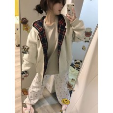 批发华棉复合牛奶丝+银狐绒  原版做法 <b class='q'>格子</b>内抽拉链刺绣卫衣女
