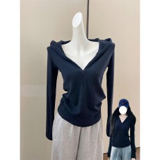 批发原版广州纯棉面料 双层隐形半<b class='q'>拉链</b>连帽<b class='q'>卫衣</b>女