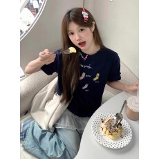 纯棉210克 螺纹领 刺绣宽松短袖T恤女