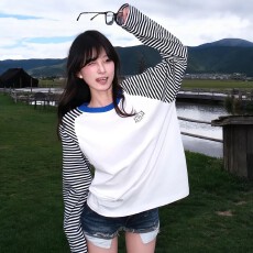 批发实价（纯棉220克）袖子原版色织条 长袖女