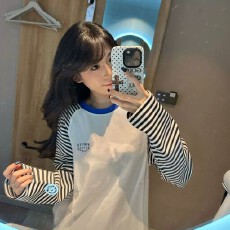 批发实价纯棉220克袖子原版色织条 长袖女