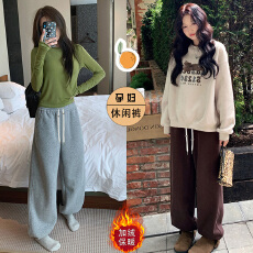 孕妇秋冬新款羊羔绒休闲束脚运动裤松紧高腰百搭显瘦松弛感阔腿裤