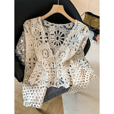 批发实拍钩花<b class='q'>镂空</b>外搭针织刚晒衫女夏季薄款波西米亚百搭长袖上衣罩衫